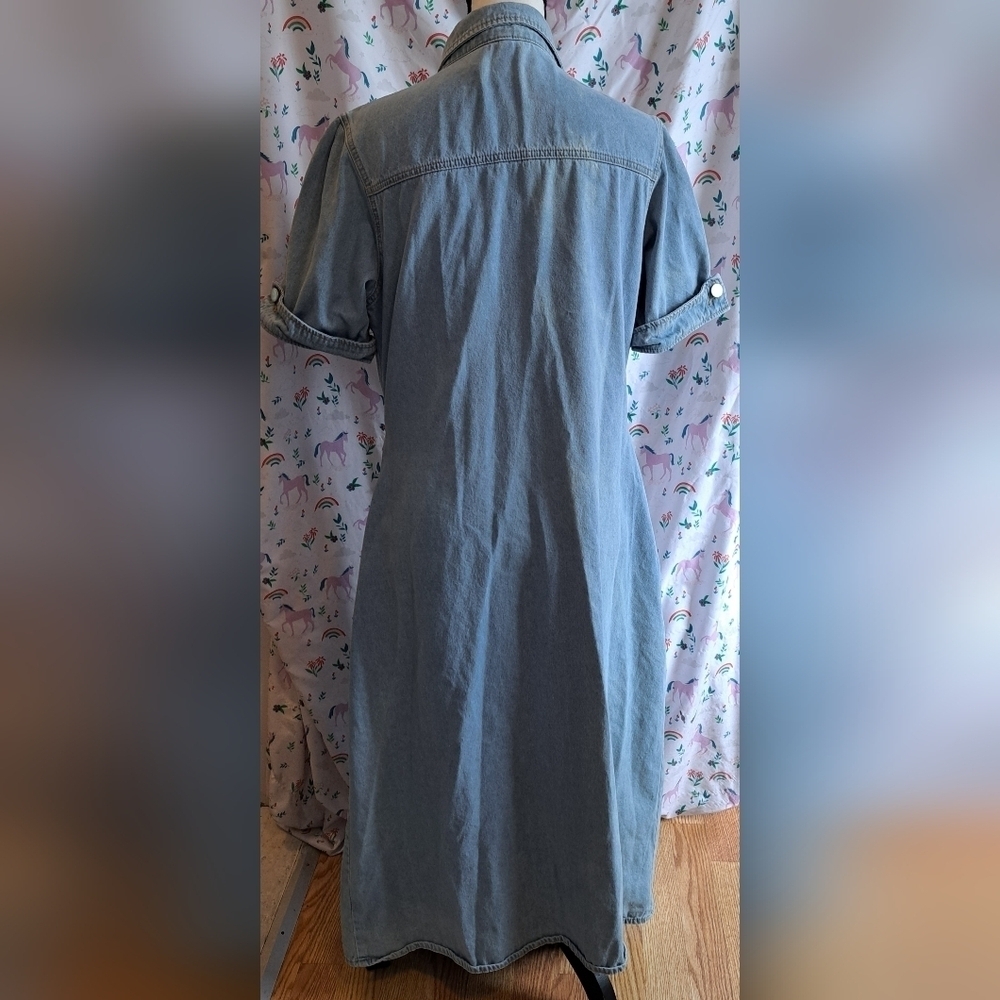 EUC Vintage 80s Light Denim Button Up Prep Casual Collar Maxi Dress Skirt SZ L - Picture 3 of 6